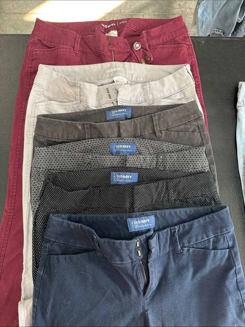Old Navy Women’s Skinny Jeans Bundle - Burgundy, Cream, Gray, Black, Navy